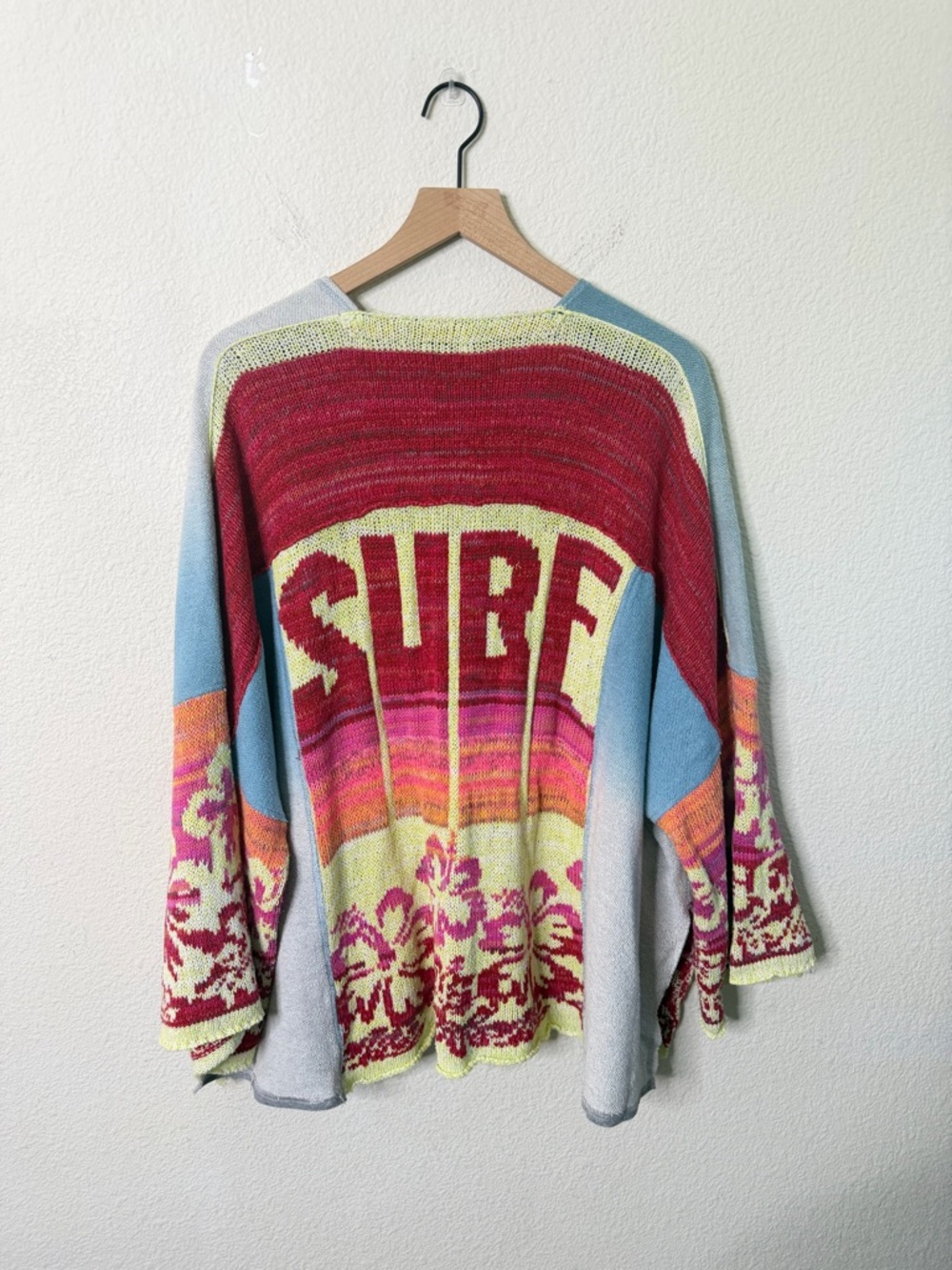 Free People Floral Knit Surf Sweater Kimono Cardigan Womens Size M / L - Picture 7 of 9